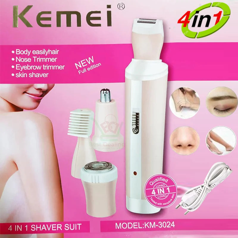 Kemei KM-3024 4 in 1 Rechargeable Trimmer For Women