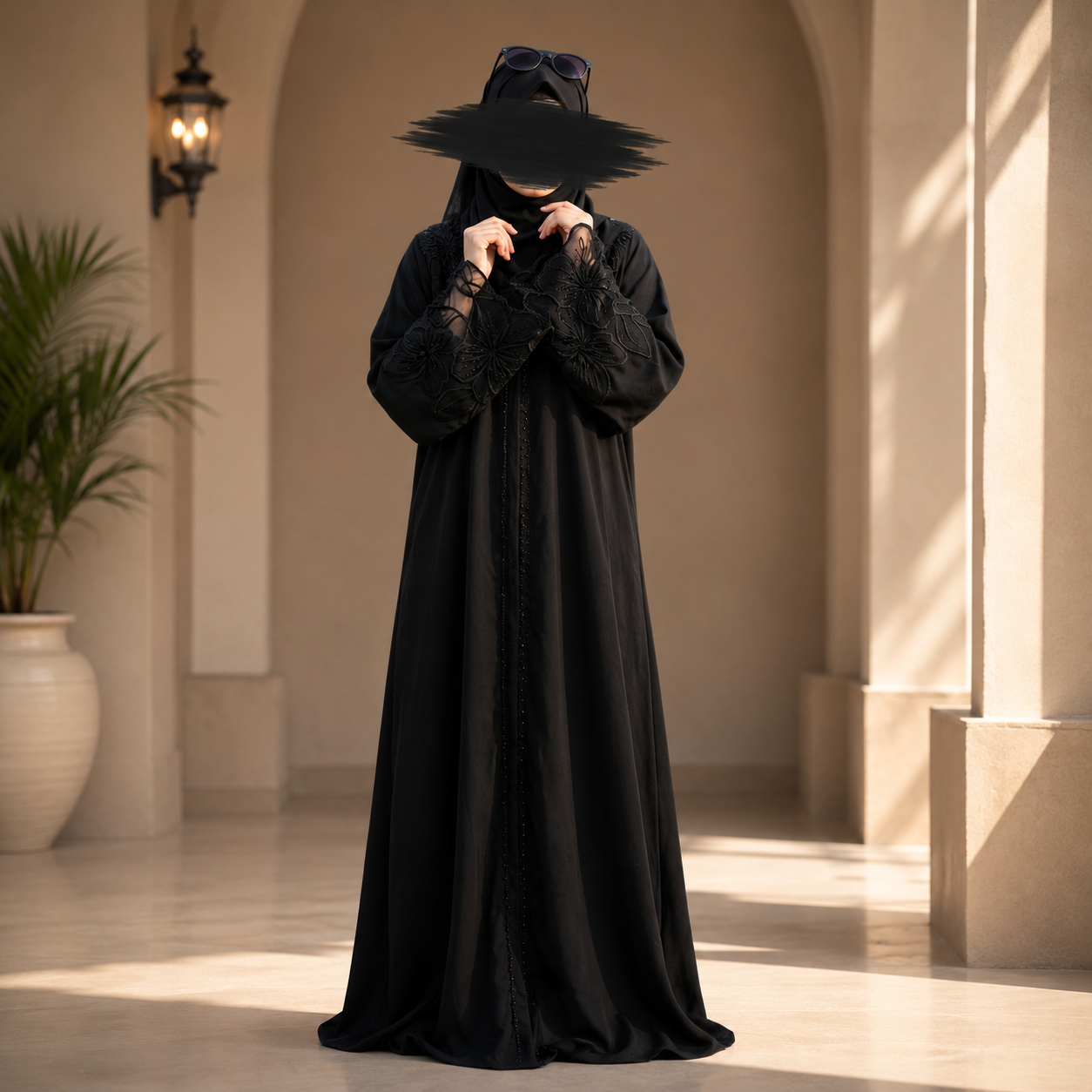 Premium Dubai Cherry Fabric: Elegant Lace Abaya Borka Black Color